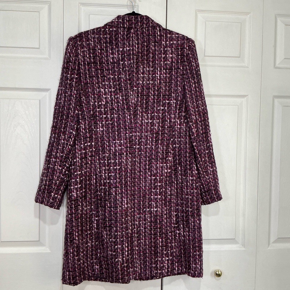 🌷 Style & Co Purple Black Pink White Tweed Coat / Jacket Lined - 10 - Picture 5 of 6